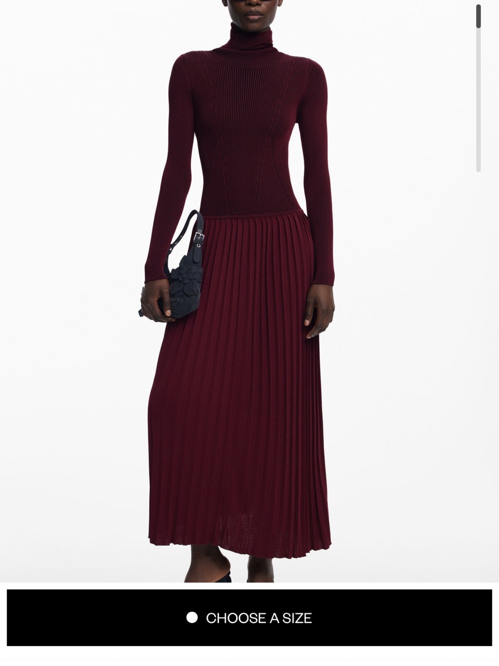 Desigual Burgundy Turtleneck Pleated Maxi Dress